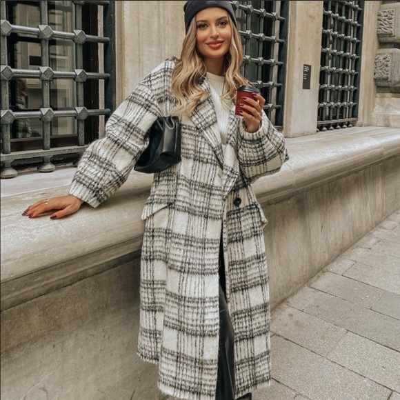 wool blend plaid coat